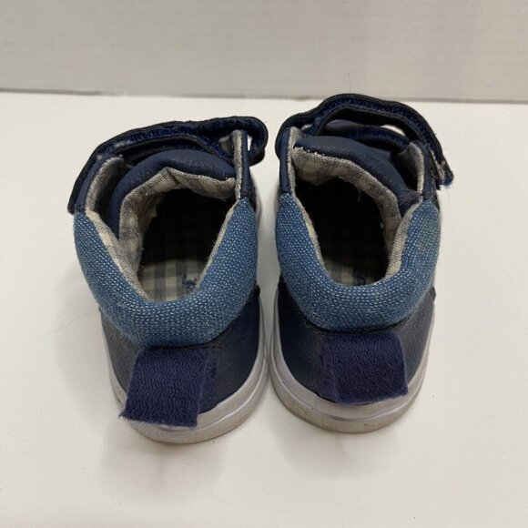 Cat & Jack low top blue sneakers faux leather hook & loop shoes little kids 6 - Picture 3 of 8